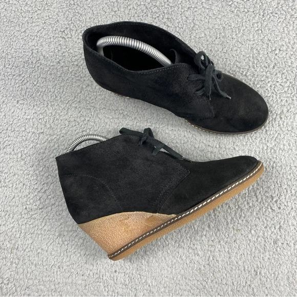 J Crew‎ McAlister Bootie Womens 8 Wedge Ankle Black Suede Boots Lace Up Italy - Picture 16 of 16